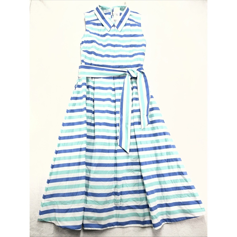 Milva Mi Made in Italy Dress Womens 6-8 (IT 44) Striped Waist Tie Summer Cotton